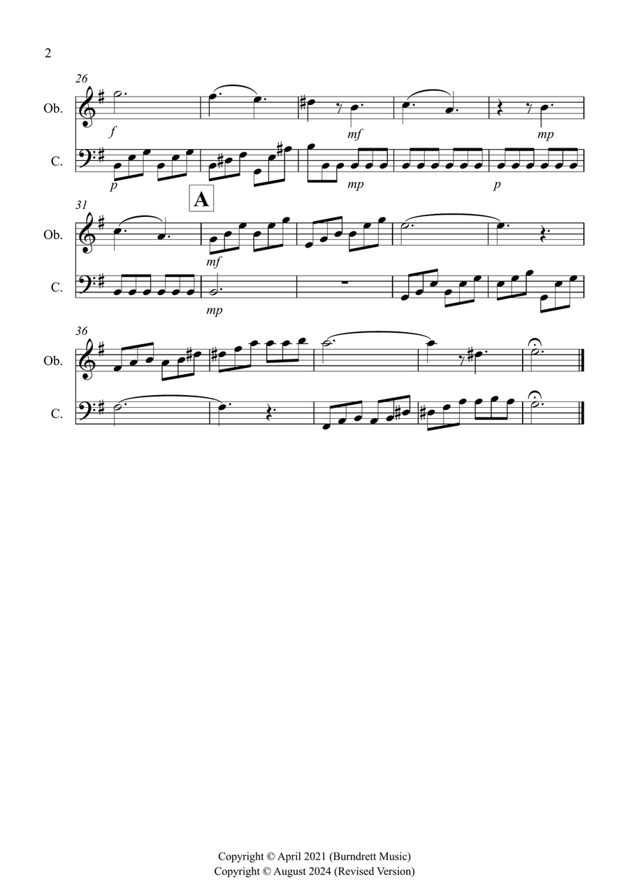 Moonlight Sonata for (1st movement) for Oboe and Cello Duet Oboe scores gallery preview page 2