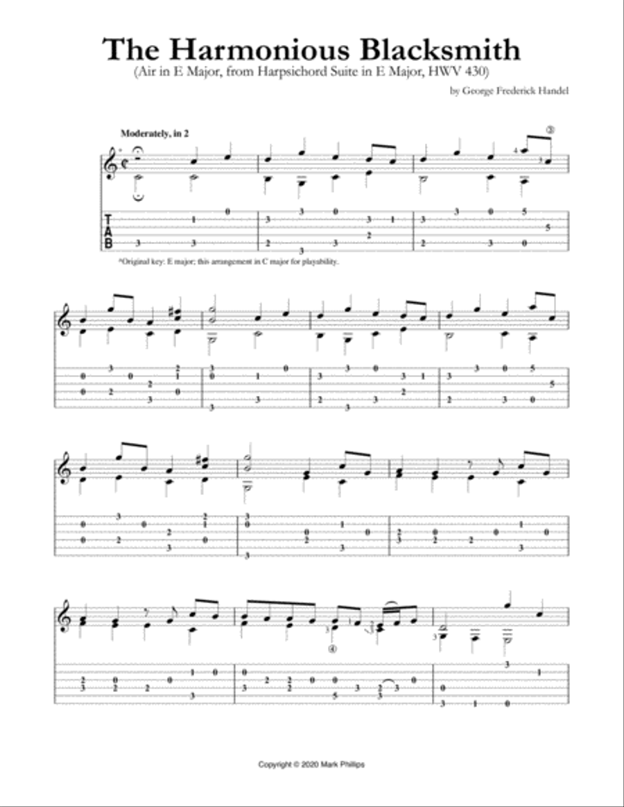 The Harmonious Blacksmith (HWV 430) Classical Guitar scores gallery preview page 1