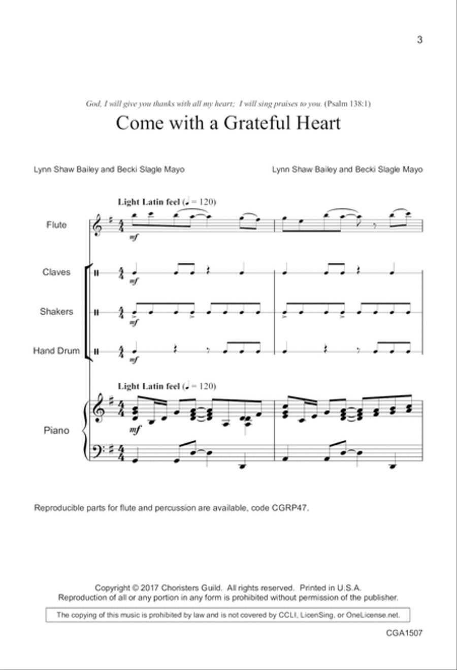 Come with a Grateful Heart Unison Choir scores gallery preview page 3