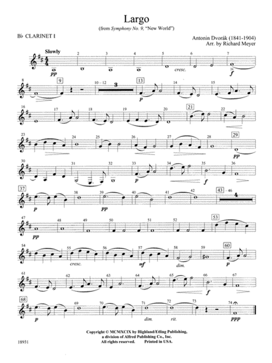 Largo from Symphony No. 9, "New World": 1st B-flat Clarinet