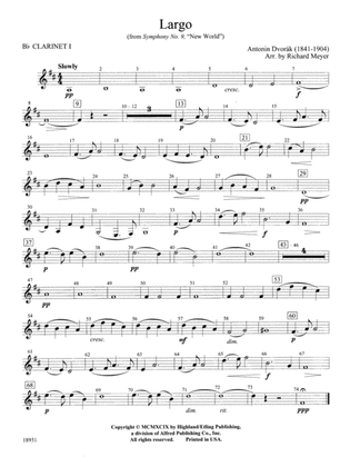 Largo from Symphony No. 9, "New World": 1st B-flat Clarinet