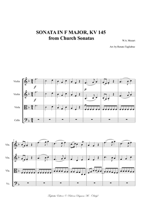 Mozart, SONATA IN D MAJOR, KV 144. From Church Sonatas. Arr. for String Quartet