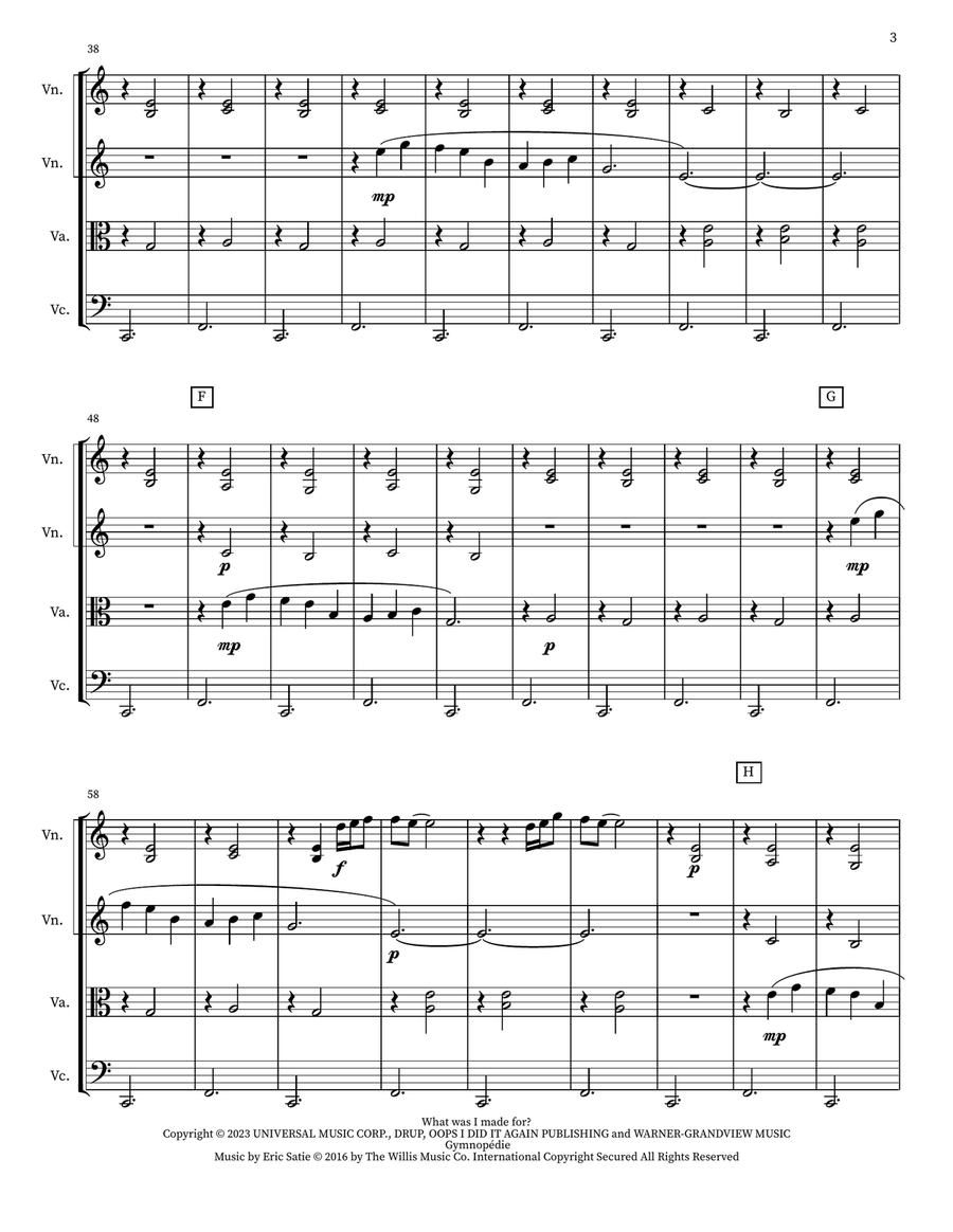 What Was I Made For? String Quartet scores gallery preview page 3