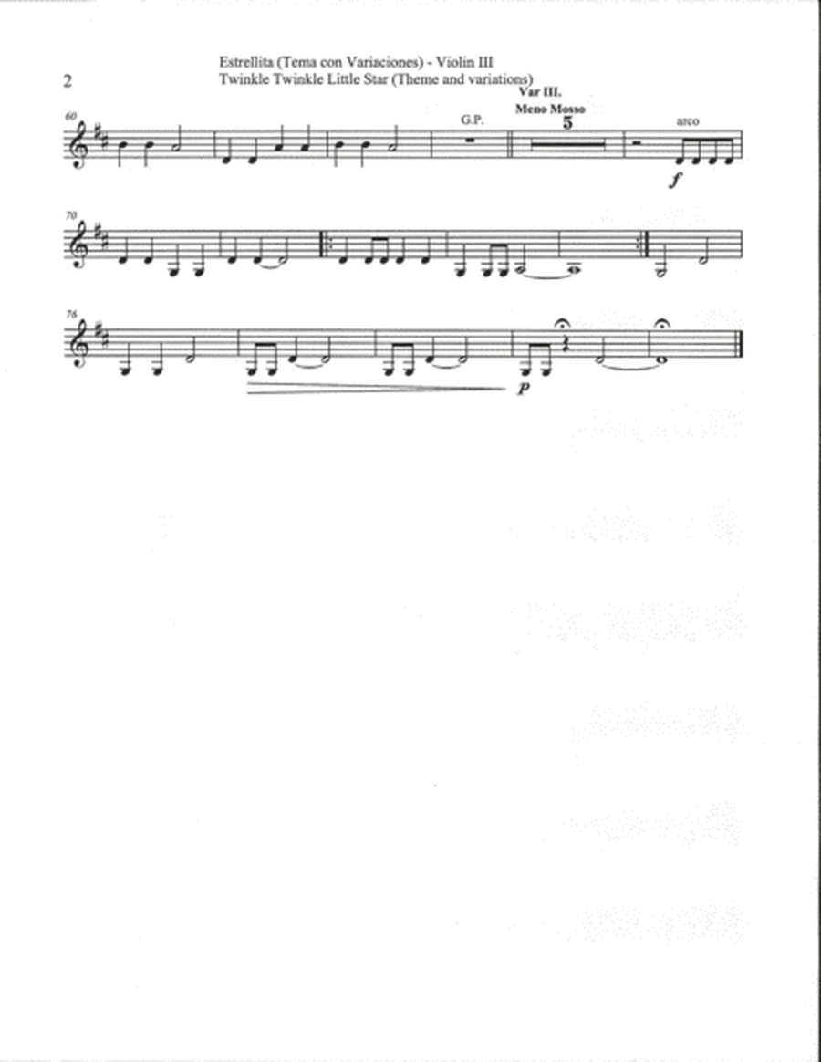 Twinkle Twinkle Little Star (Theme and Variations) For String Orchestra - Set of Individual Parts