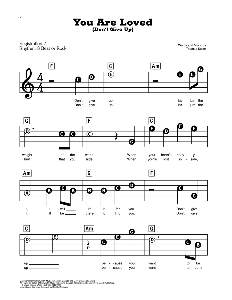 You Are Loved (Don't Give Up) Electronic Keyboard scores gallery preview page 1