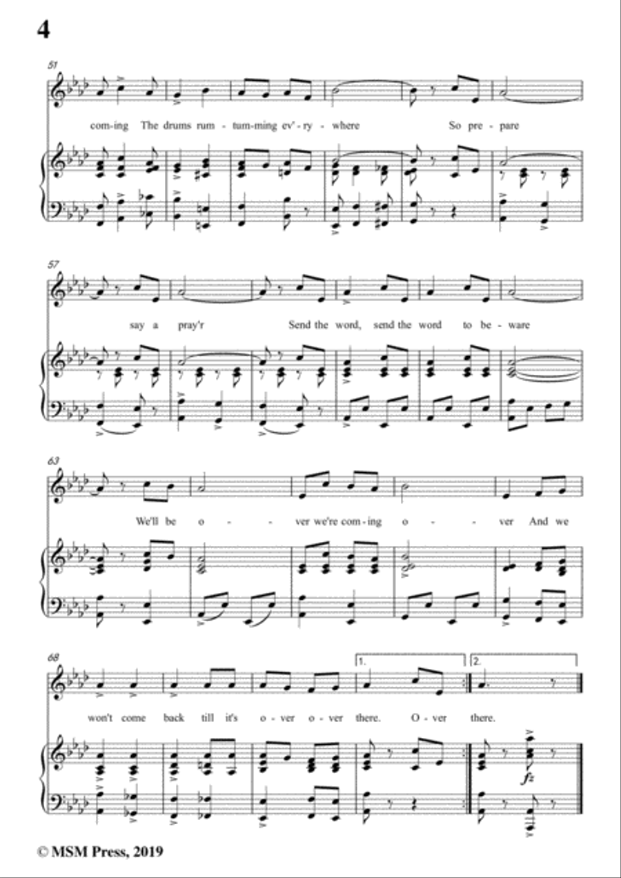 George M. Cohan-Over There,in A flat Major,for Voice&Piano Voice scores gallery preview page 6