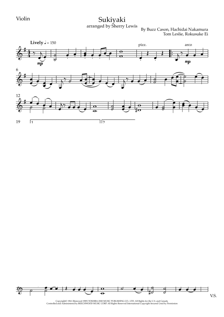 Sukiyaki Violin Solo scores gallery preview page 1