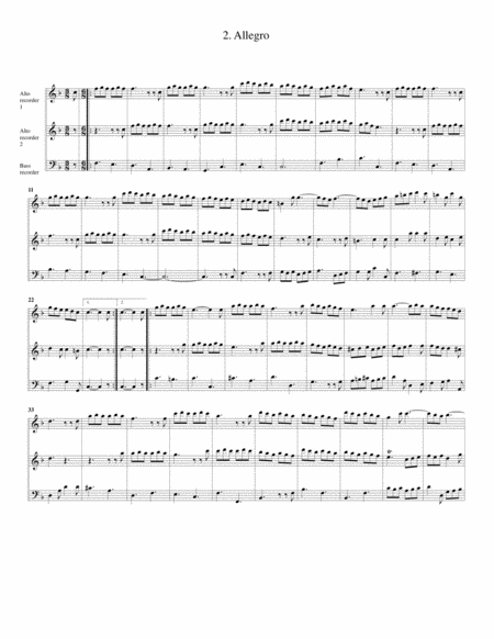 Trio sonata, flute, violin, continuo, D major (F major) (arrangement for 3 recorders)
