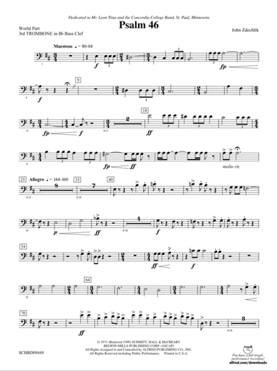Psalm 46: (World Part) 3rd B-flat Trombone B.C. Concert Band scores gallery preview page 1