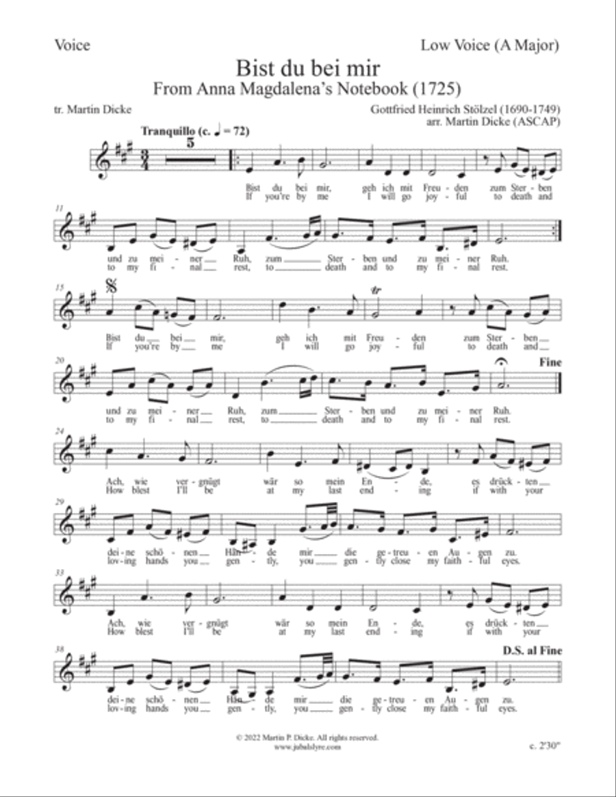 Bist du bei mir (Low Voice and Keyboard with Optional Instruments) Low Voice scores gallery preview page 5
