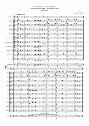 Book cover for Mozart: 3 Deutsche Tänze K605 No.3 in C Die Schlittenfahrt (Sleigh Ride) - symphonic wind