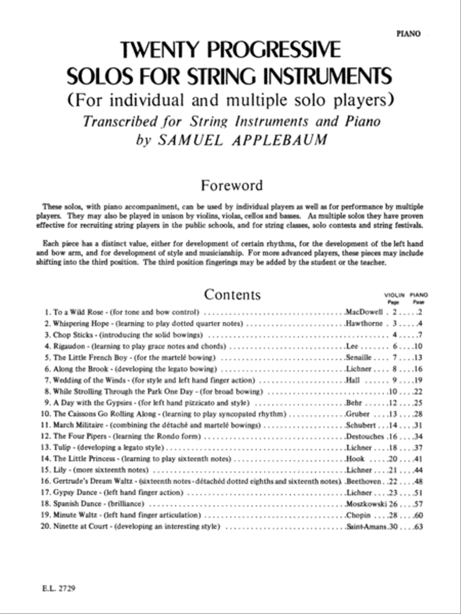20 Progressive Solos for String Instruments Piano Solo scores gallery preview page 2