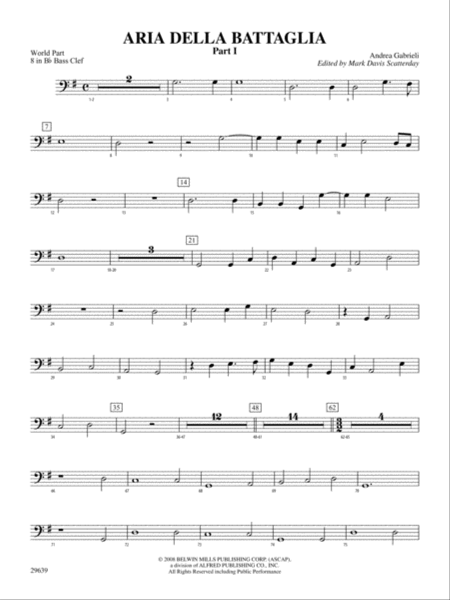 Aria Della Battaglia: (World Part) 8 in Bb Bass Clef Concert Band scores gallery preview page 1