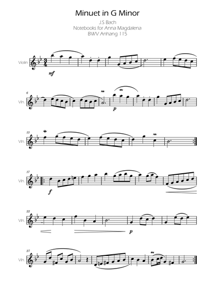 Minuet in G minor BWV Anh. 115 - Bach - Violin image number null