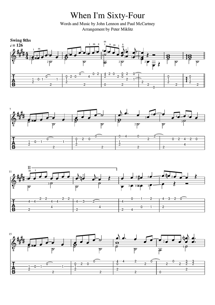 When I'm Sixty-Four Guitar Solo scores gallery preview page 1