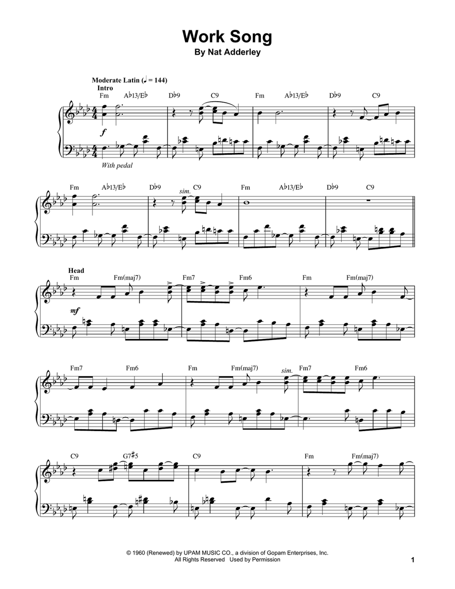 Work Song Piano scores gallery preview page 1
