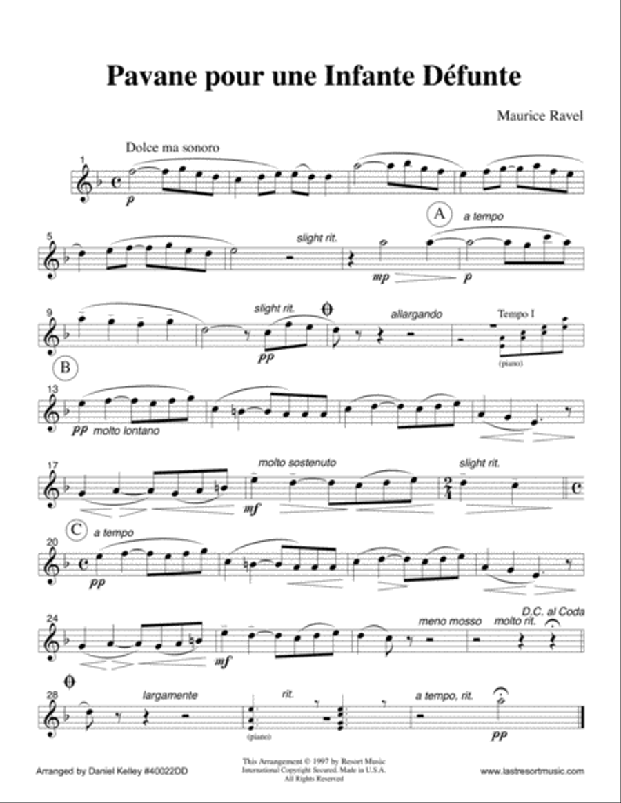 Pavane pour une Infante Defunte (Pavane for a Dead Princess) for Flute and PIano Flute Solo scores gallery preview page 2