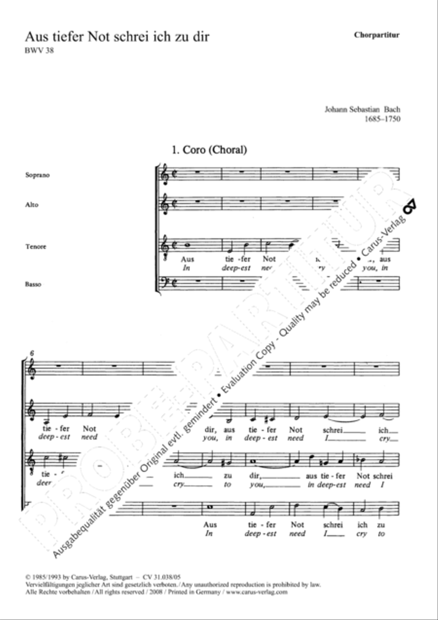 In deepest need I cry to you (Aus tiefer Not schrei ich zu dir) 4-Part scores gallery preview page 2