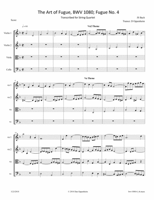 Bach: The Art of Fugue (BWV 1080), Fugue No. 4 Arranged for String Quartet