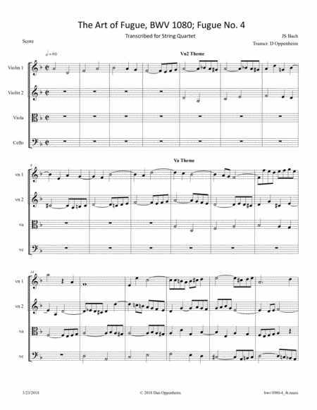 Bach: The Art of Fugue (BWV 1080), Fugue No. 4 Arranged for String Quartet image number null