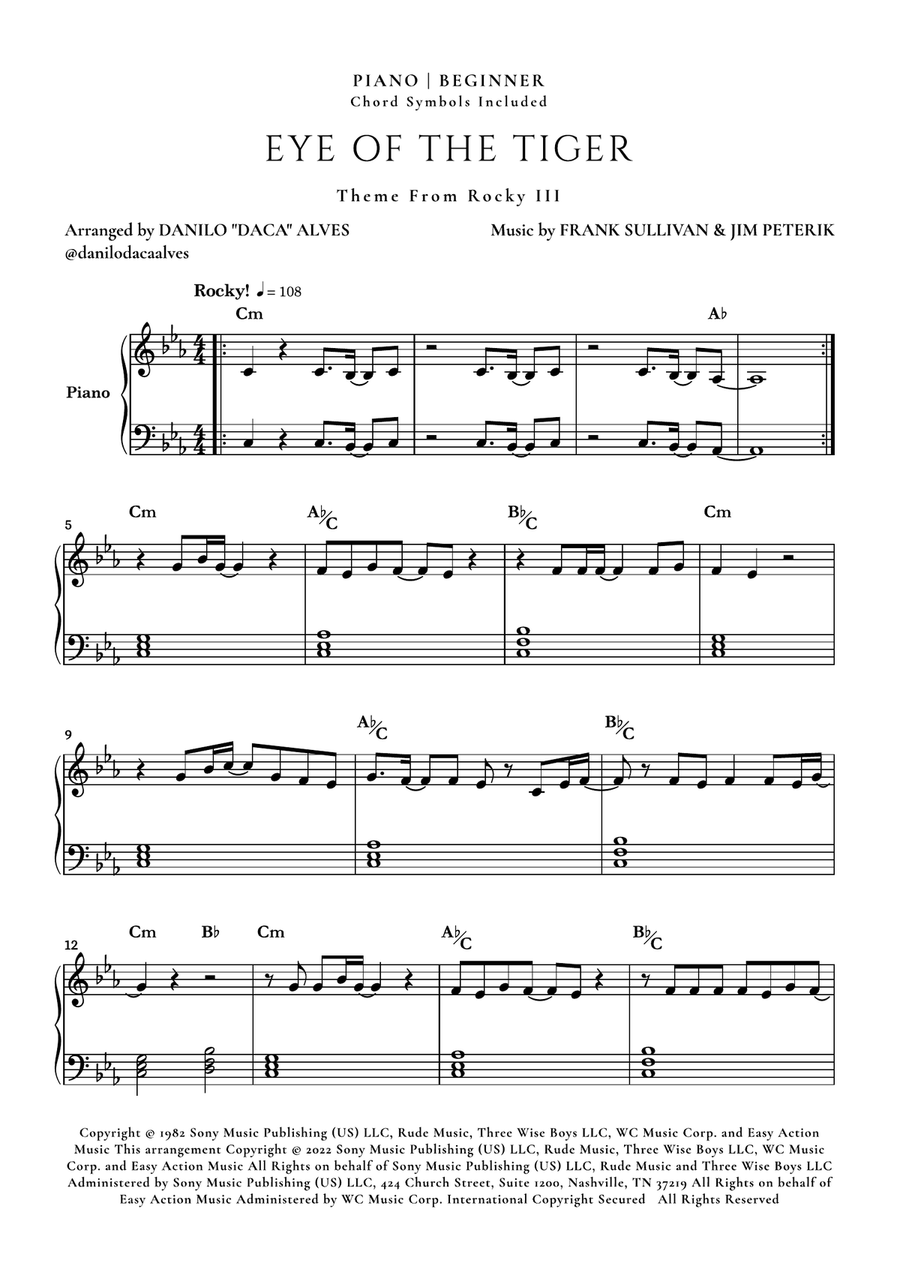 Eye Of The Tiger Easy Piano scores gallery preview page 1