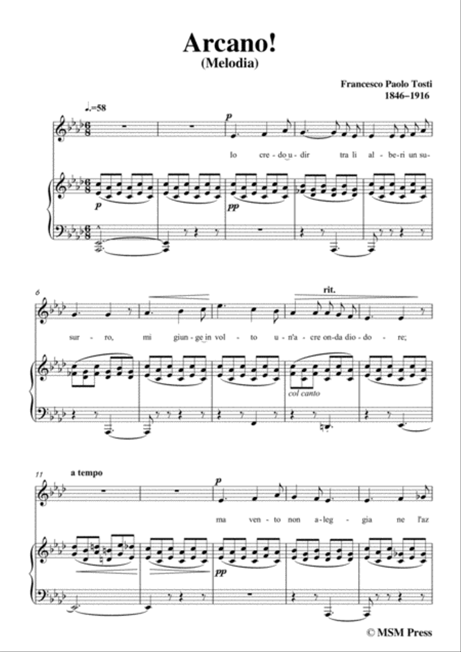 Tosti-Arcano! In A flat Major,for voice and piano Tosti-Arcano! In A flat Major,for voice and piano Voice Solo scores gallery preview page 3