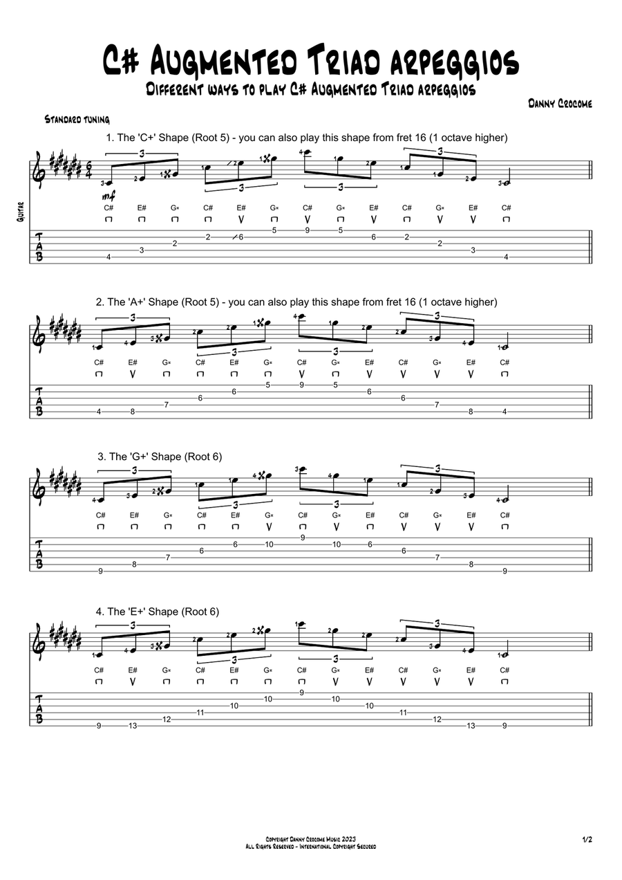 C# Augmented Triad Arpeggios (5 Ways to Play) Electric Guitar scores gallery preview page 1