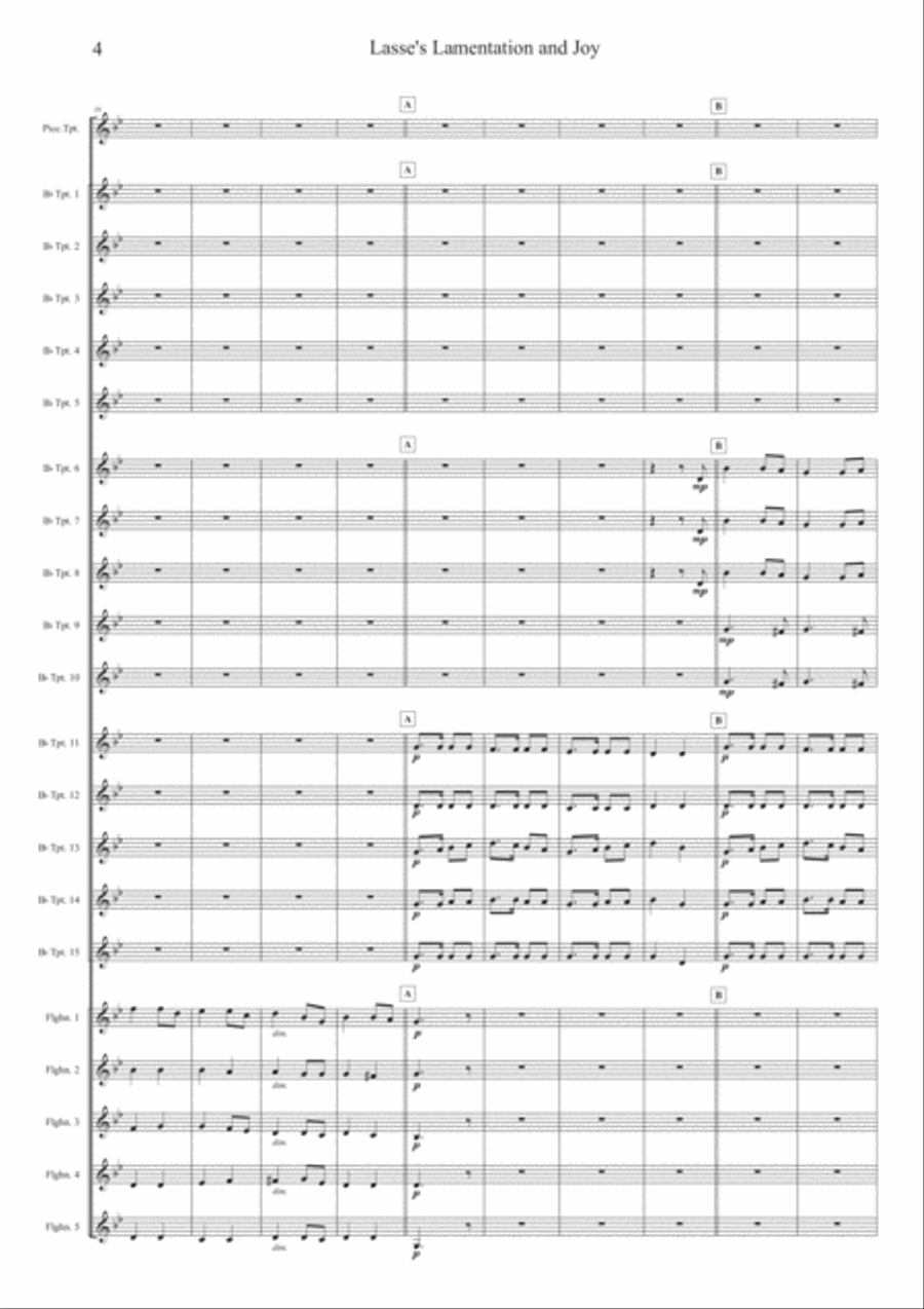 Lasse's Lamentation and Joy for 20/21 Trumpets or Treble Clef Instruments Large Ensemble scores gallery preview page 4