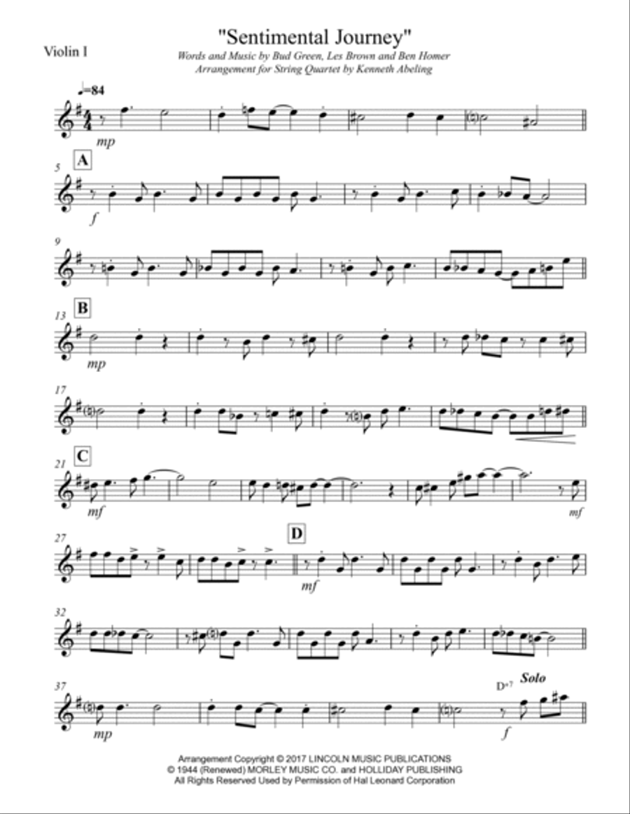 Sentimental Journey String Quartet scores gallery preview page 6