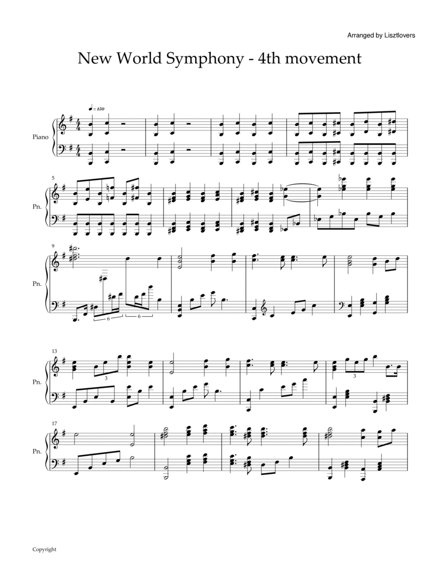 New World Symphony - 4th Movement Piano Piano Solo scores gallery preview page 1