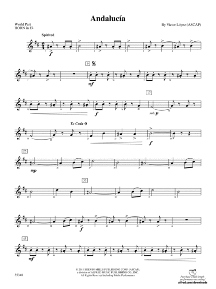 Andalucía: (World Part) 1st Horn in E-flat Concert Band scores gallery preview page 1