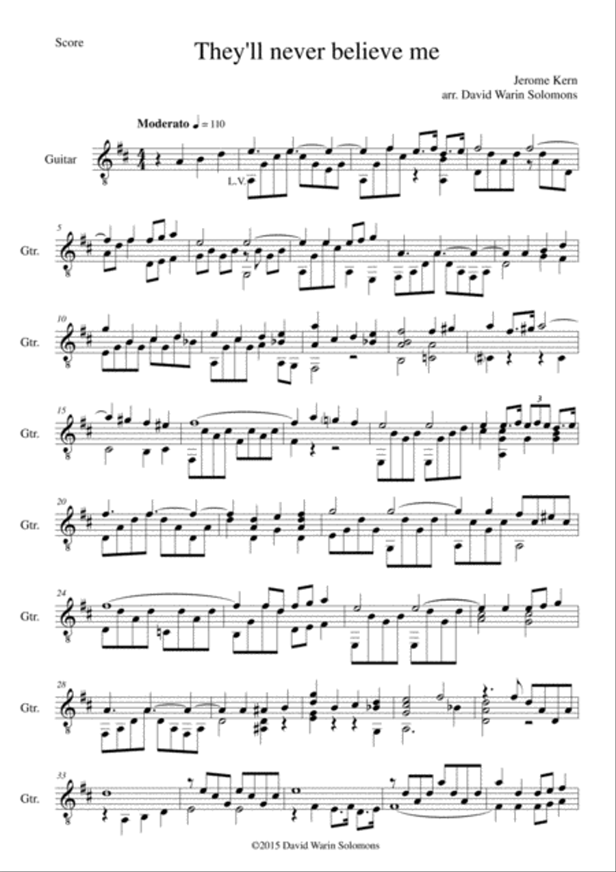 4 songs by Jerome Kern arranged for solo guitar image number null