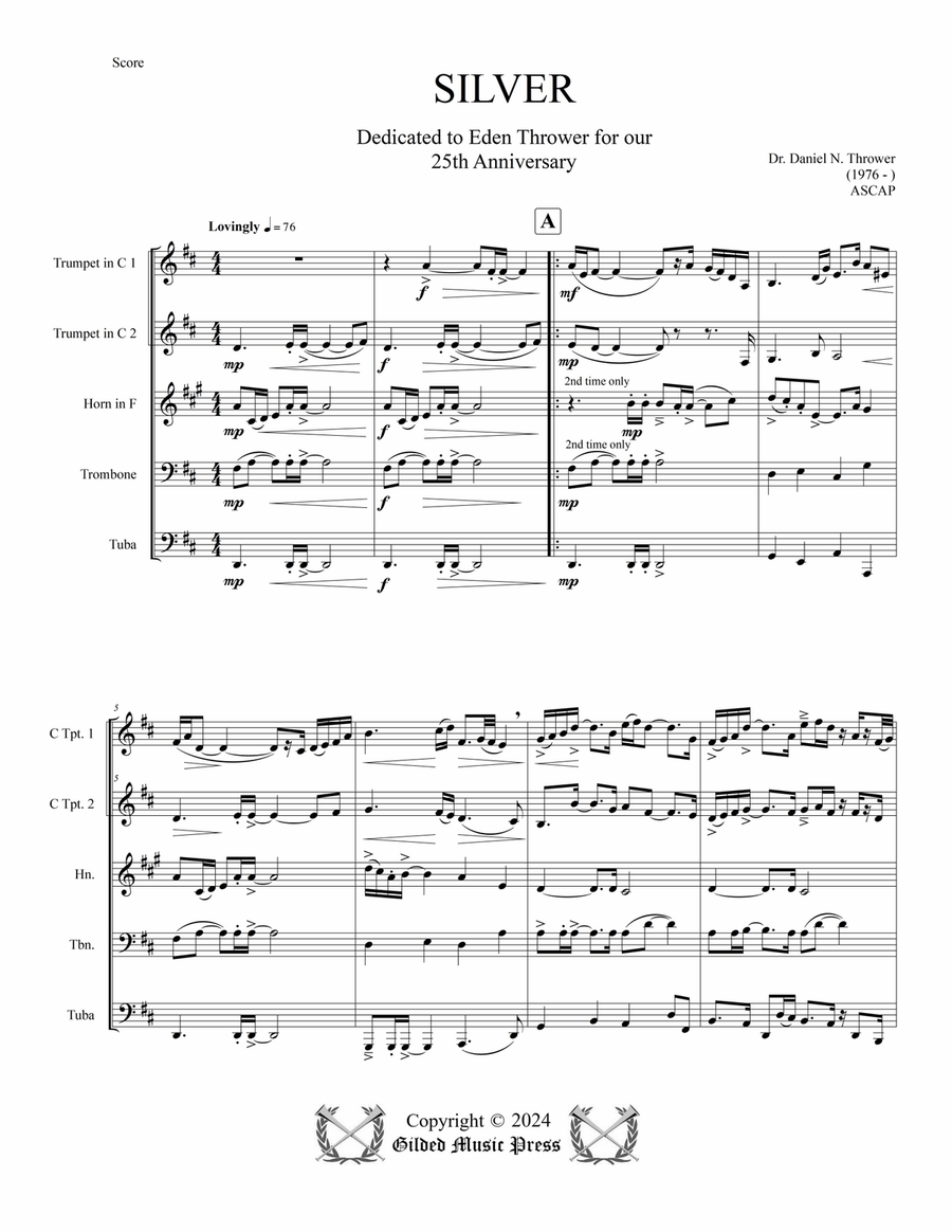 Silver, Op. 141 Brass Quintet scores gallery preview page 5