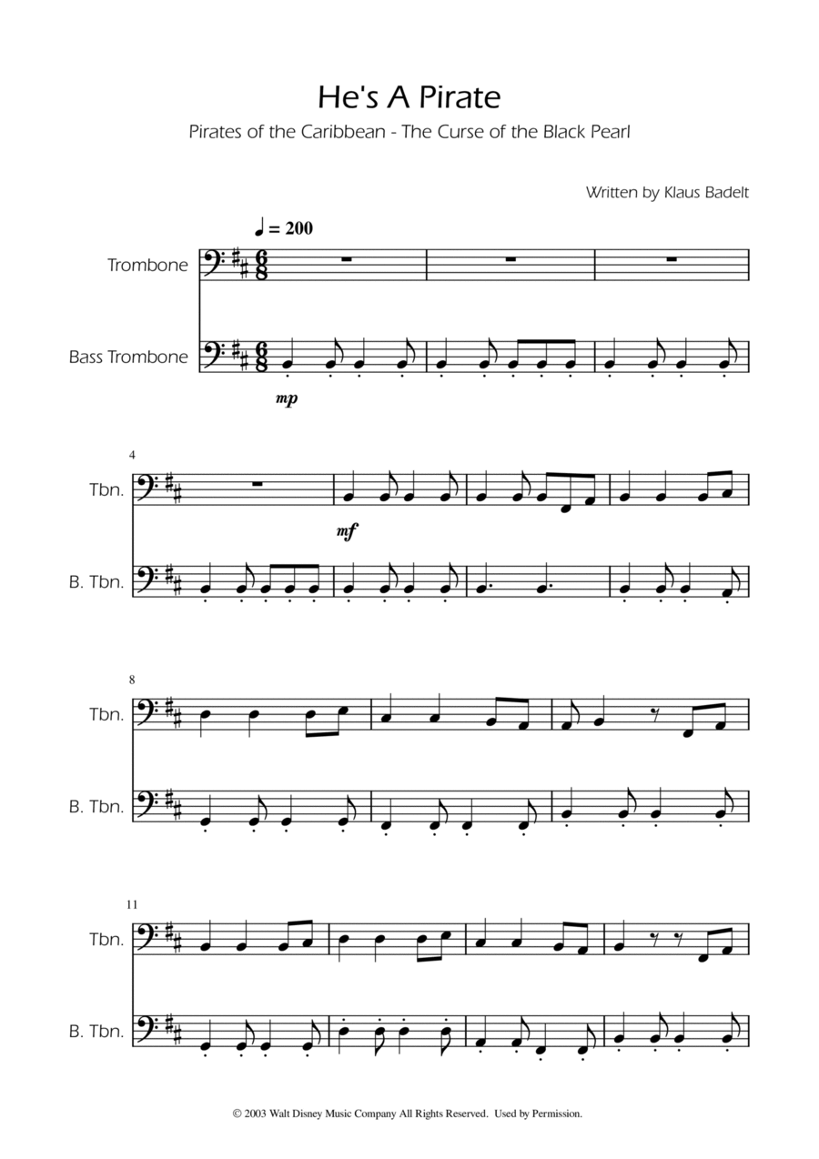 He's A Pirate He's A Pirate Trombone Duet scores gallery preview page 1