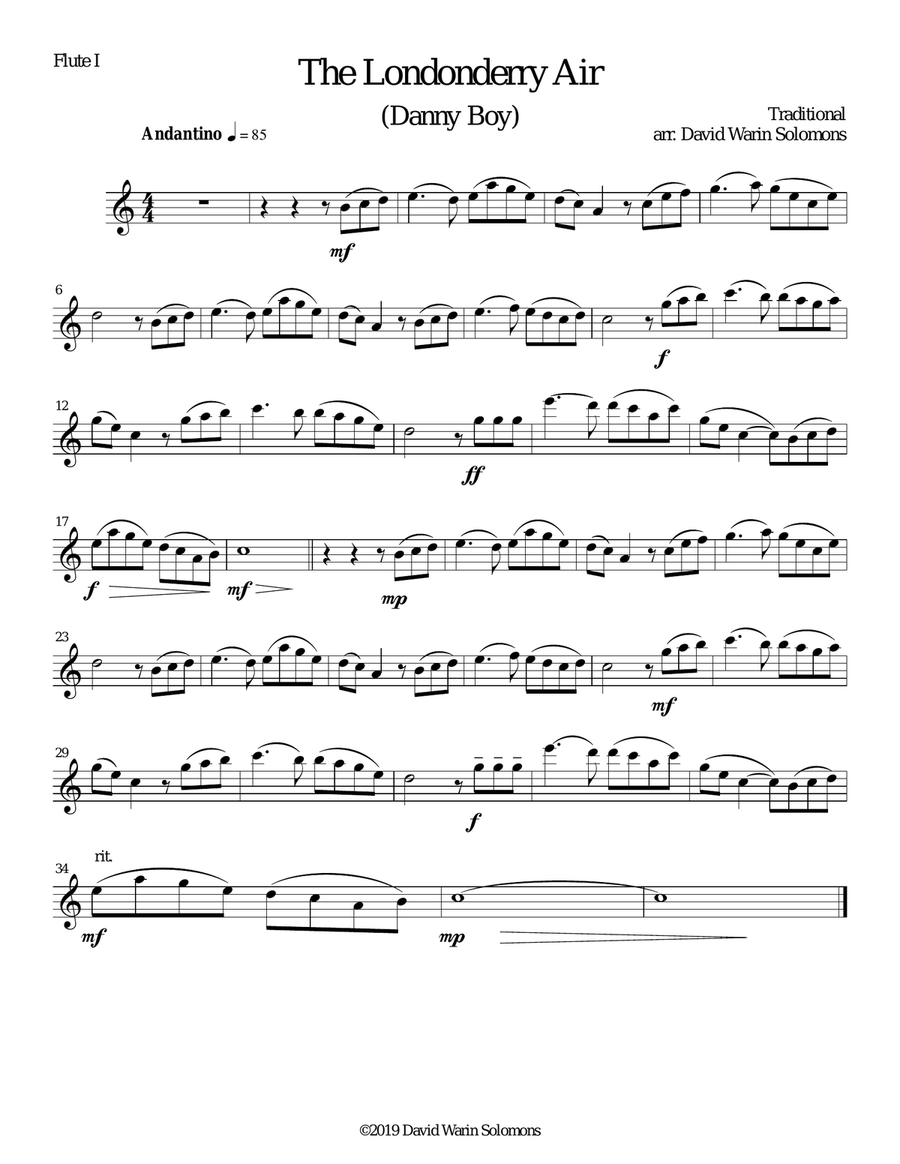 The Londonderry Air (Oh Danny Boy) for 2 flutes and guitar Flute scores gallery preview page 4