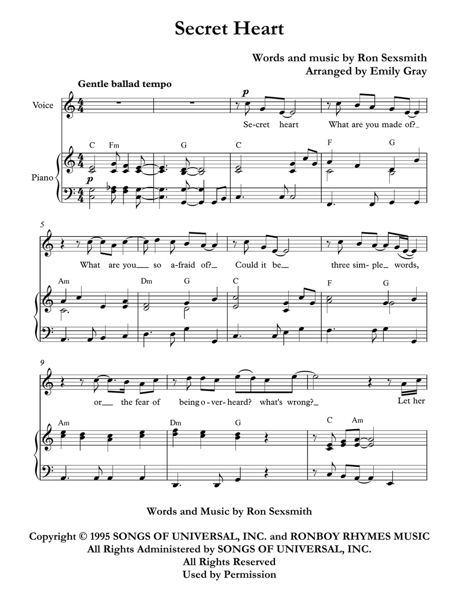 Secret Heart Piano, Vocal scores gallery preview page 1