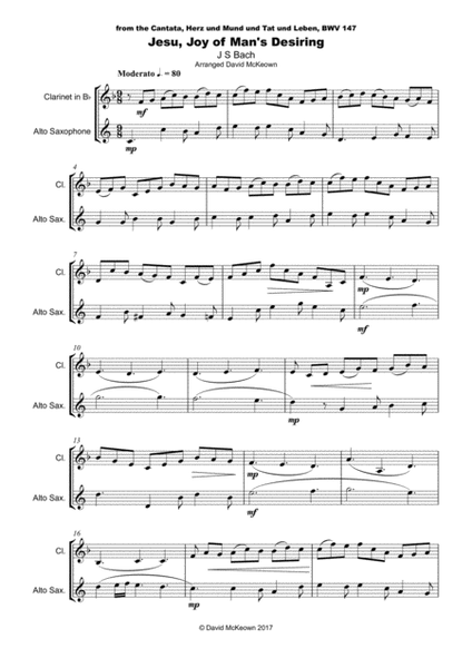 Jesu Joy of Man's Desiring, J S Bach, Clarinet and Alto Saxophone Duet image number null