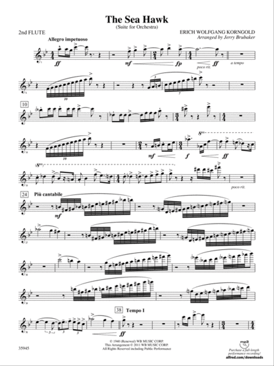 The Sea Hawk: 2nd Flute The Sea Hawk: 2nd Flute Full Orchestra scores gallery preview page 1