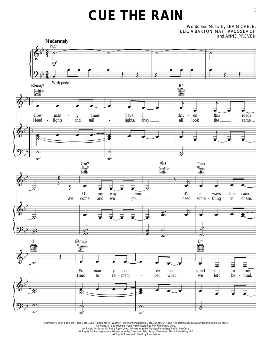 Cue The Rain Piano, Vocal, Guitar scores gallery preview page 1