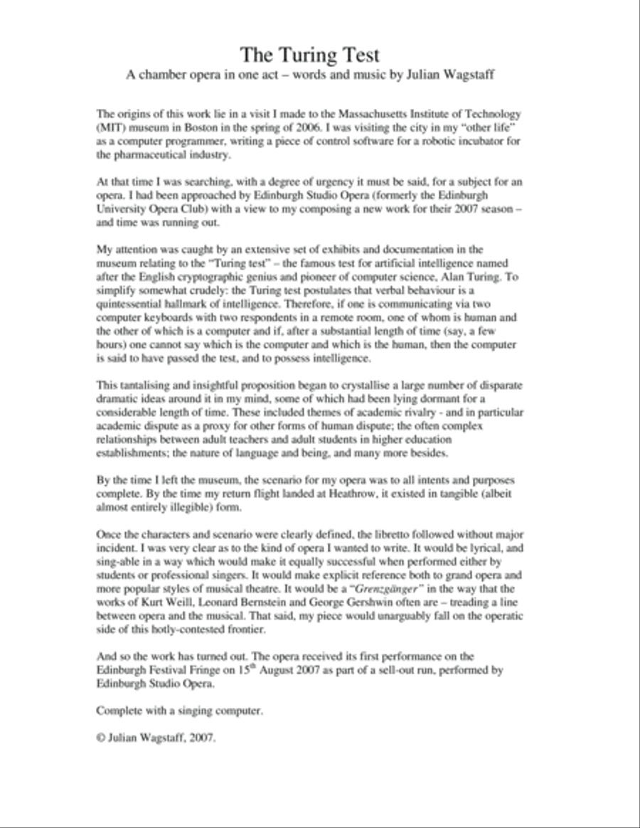 The Turing Test - a chamber opera in one act (libretto and full orchestral score) Chamber Orchestra scores gallery preview page 3