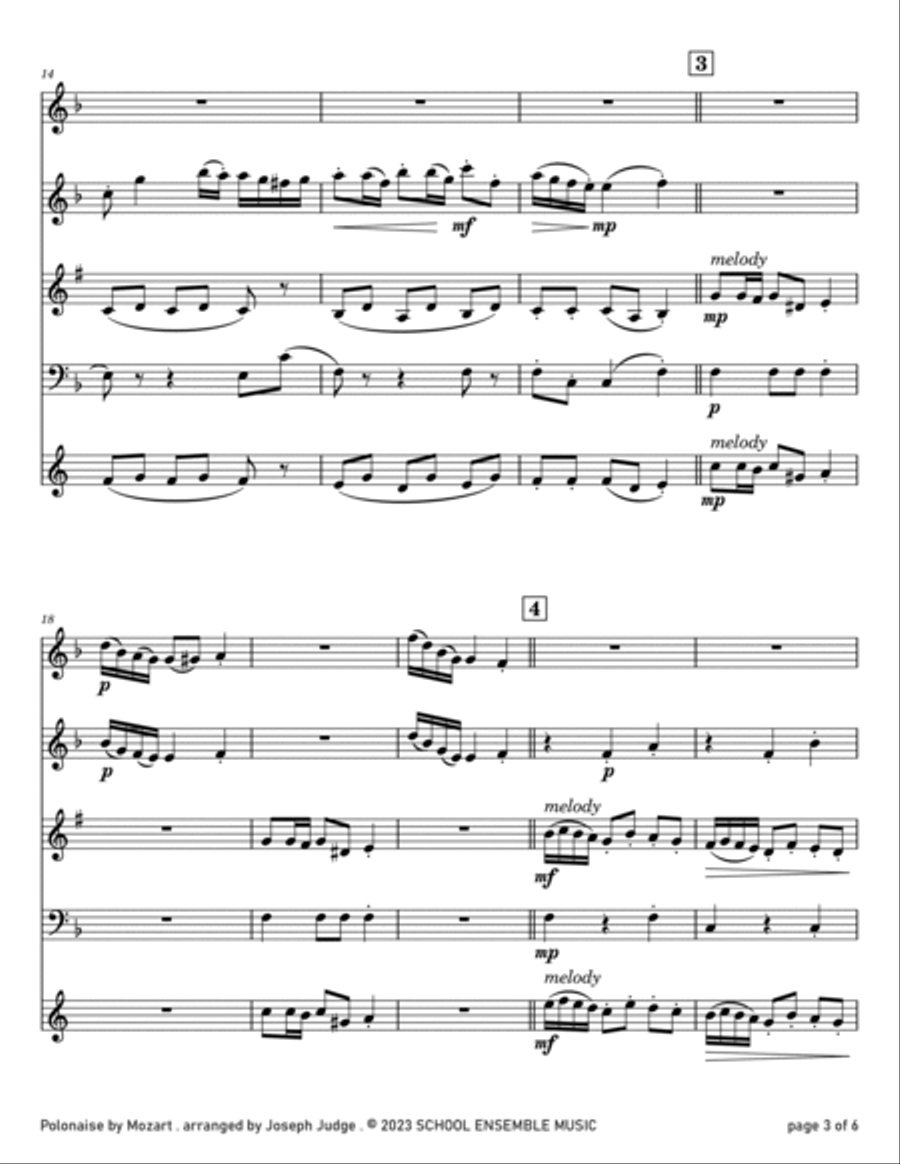 Polonaise by Mozart for Woodwind Quartet in Schools Woodwind Quartet scores gallery preview page 3