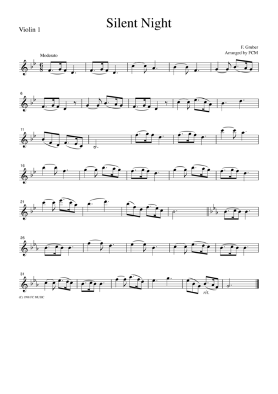 Christmas Carol Silent Night, for string quartet, CH901 String Quartet scores gallery preview page 1