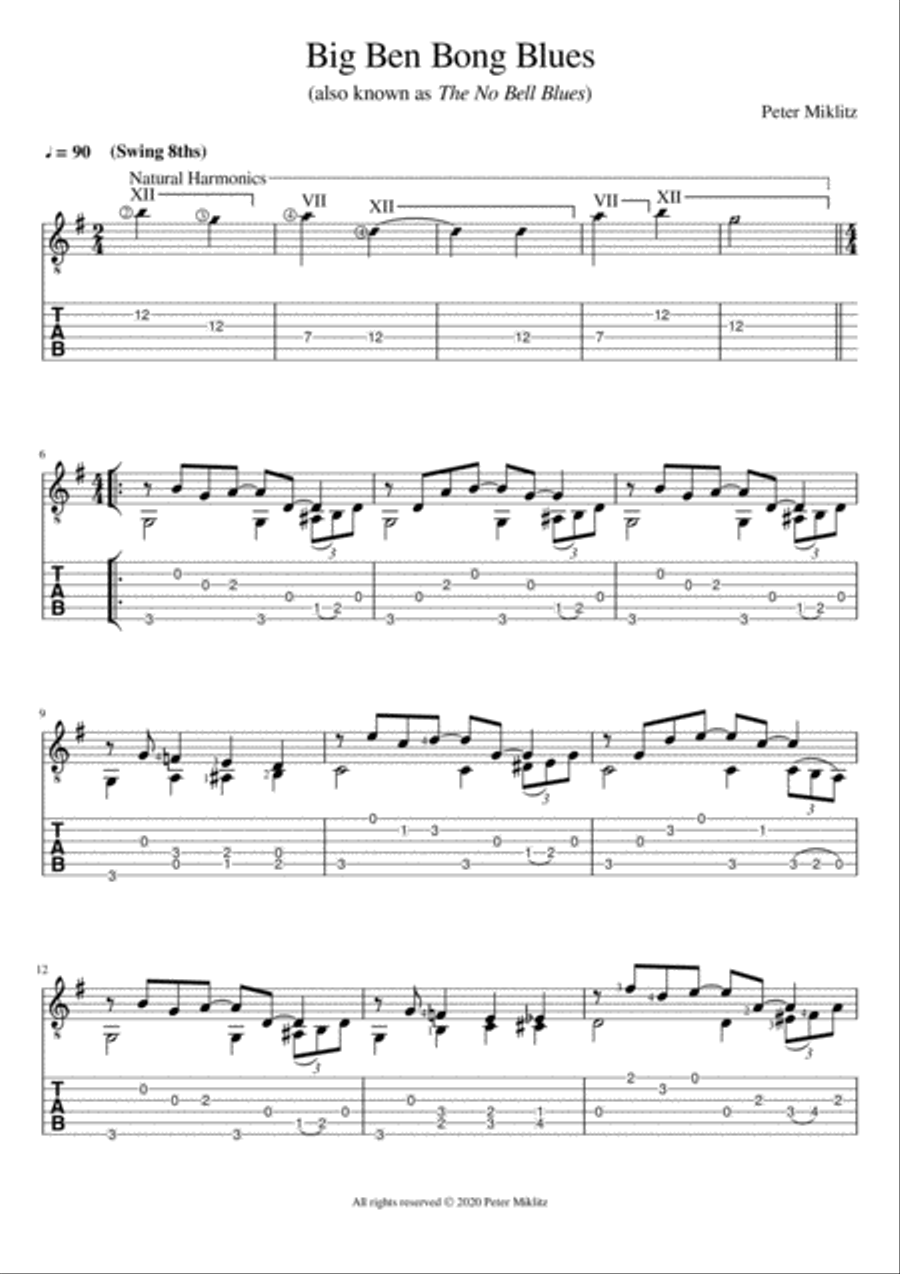 Big Ben Bong Blues (Standard Notation and TAB) Electric Guitar scores gallery preview page 1