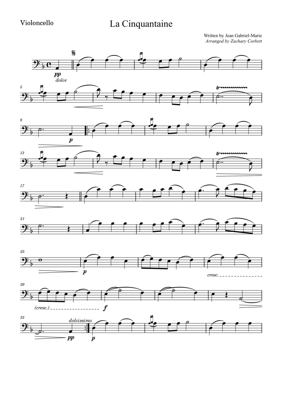 La Cinquantaine Cello Solo scores gallery preview page 1