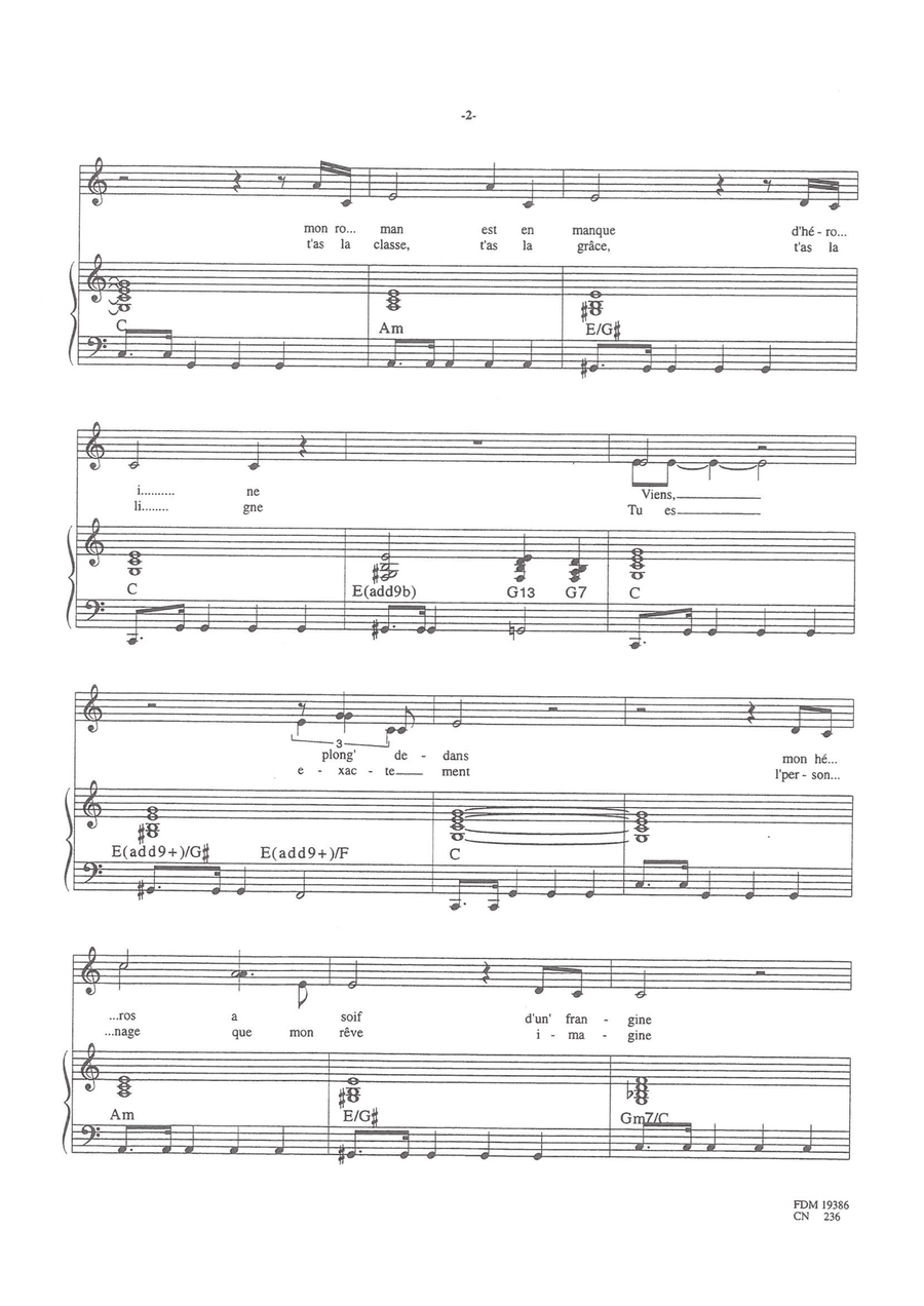 Viens Dans Mon Roman Piano, Vocal scores gallery preview page 2