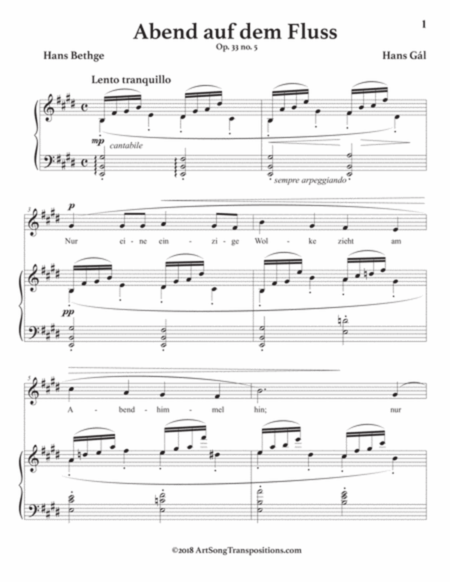 GÁL: Abend auf dem Fluss, Op. 33 no. 5 (transposed to E major)