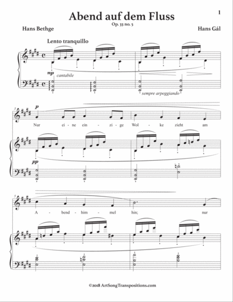 GÁL: Abend auf dem Fluss, Op. 33 no. 5 (transposed to E major) Voice scores gallery preview page 2