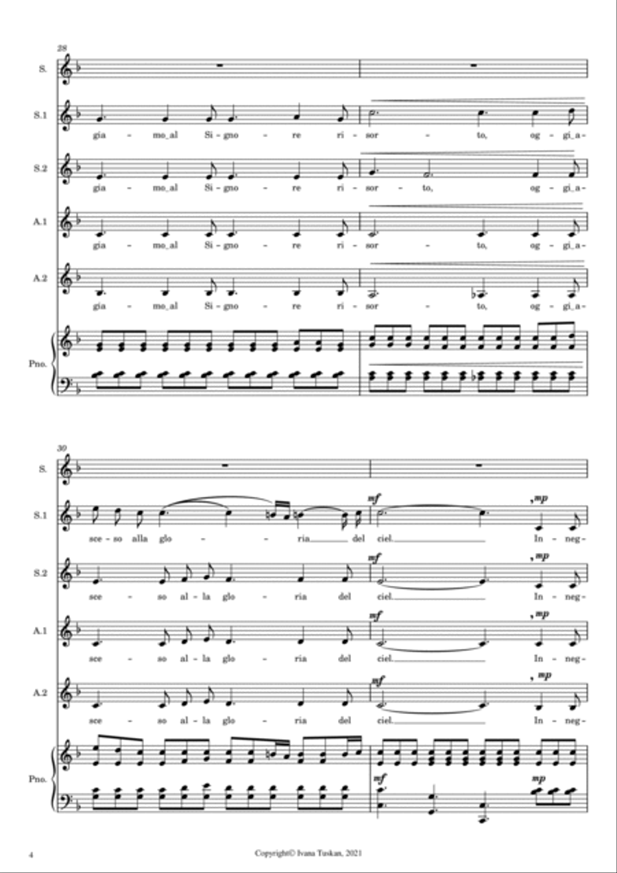 Regina Coeli (from Cavalleria rusticana) SSAA, soprano solo, piano/organ reduced version SSAA scores gallery preview page 4