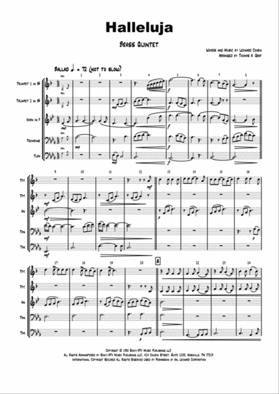 Hallelujah Euphonium scores gallery preview page 1
