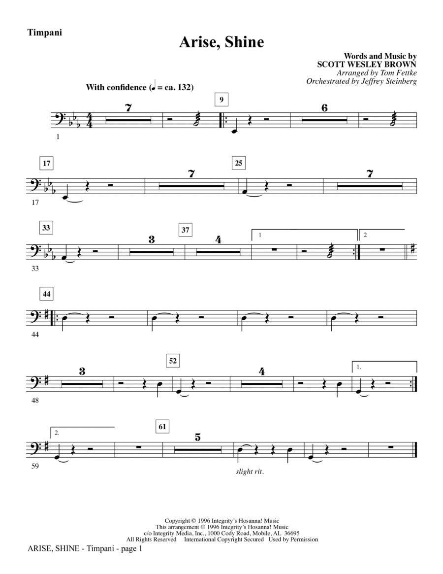 Arise, Shine (arr. Tom Fettke) - Timpani Choir scores gallery preview page 1